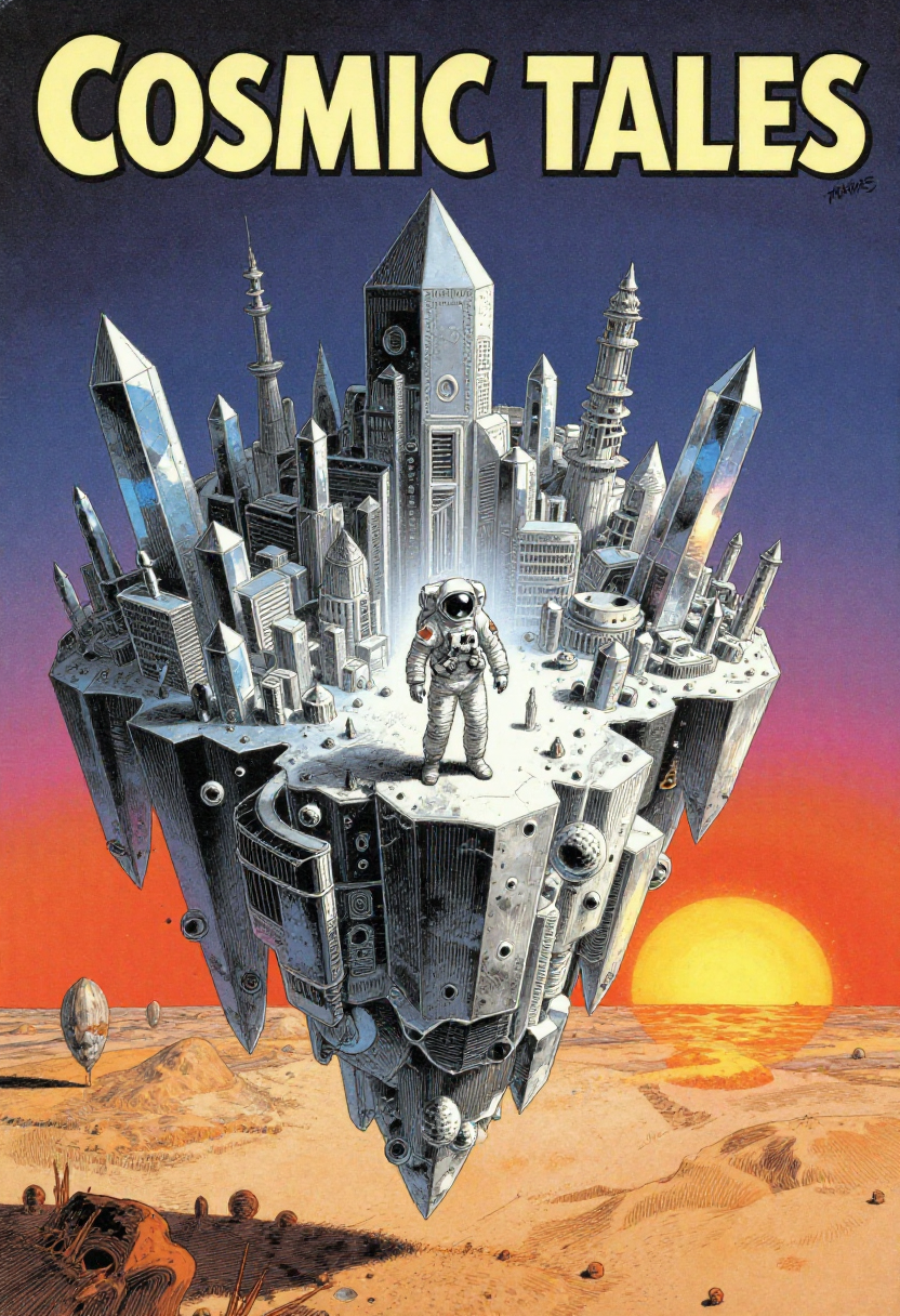 Moebius-style sci-fi — "Cosmic Tales" magazine cover